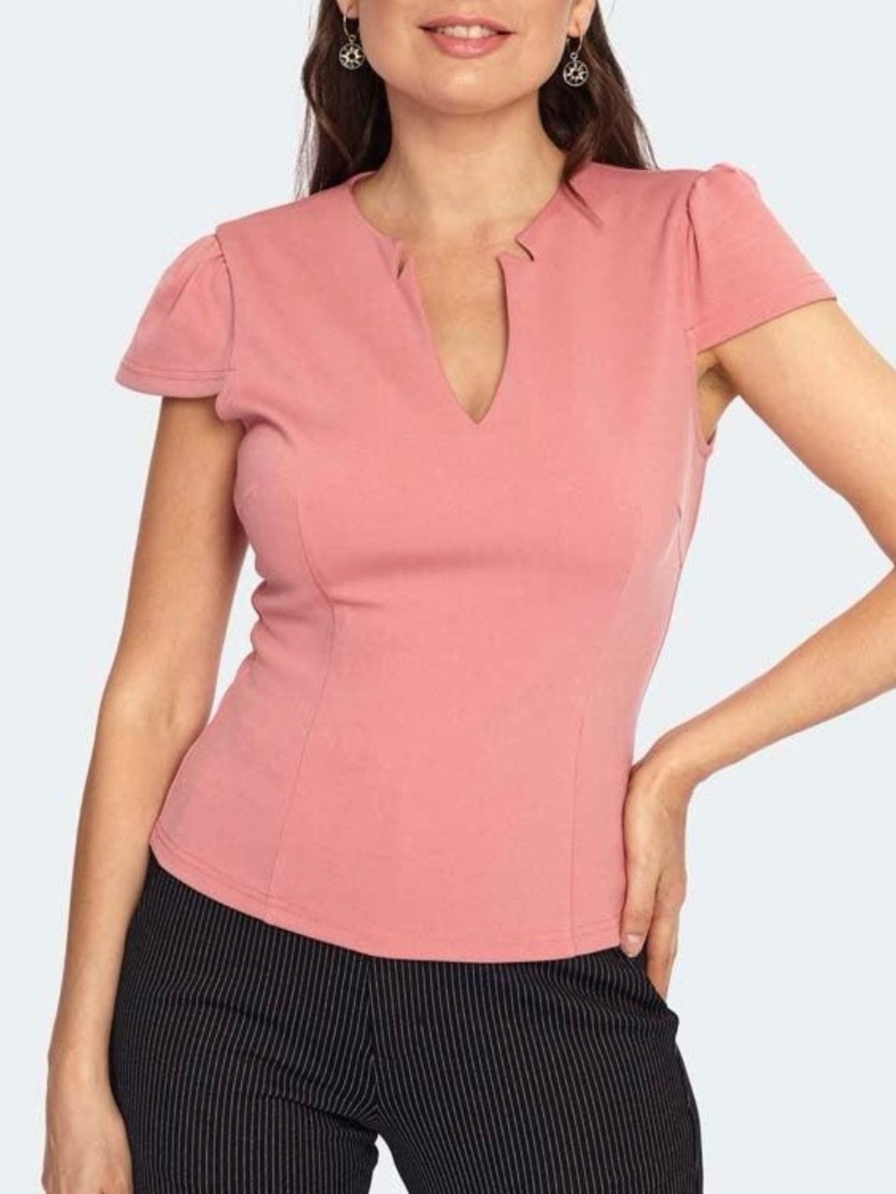 Voodoo Vixen Pink V-Neck Short Sleeve Top